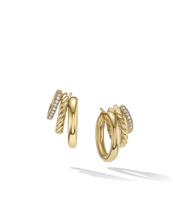 DY Mercer Multi Hoop Earrings in 18K Yellow Gold with Pave Diamonds rembourrage situé sous