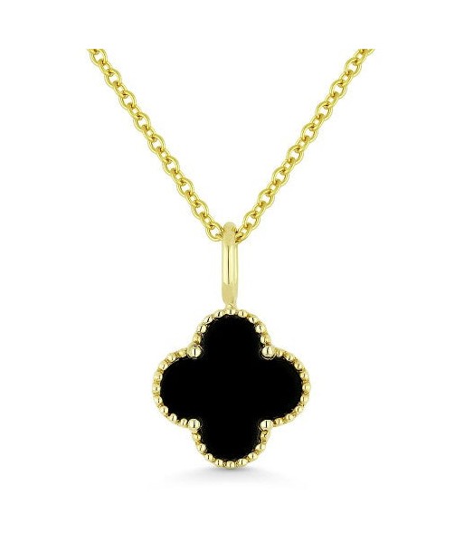 14K Yellow Gold 4-Leaf Clover Black Onyx Necklace Faites des économies