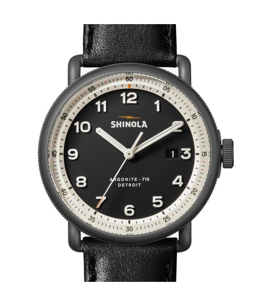 Shinola Canfield Model C56 Quartz 43MM Black Dial Black Leather Watch S0120273239 basket pas cher