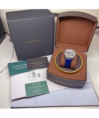 Accutron Spaceview Evolution ElectroStatic Silver Dial Blue Strap Watch 26A209 en ligne