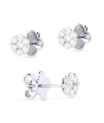 14K White Gold Flower Diamond Cluster Stud Earrings En savoir plus