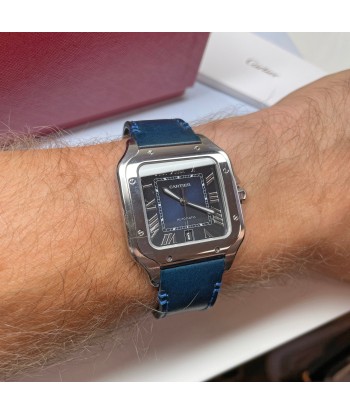 Pre-Owned Cartier Santos Large Blue Dial Watch WSSA0030 39.8mm s'inspire de l'anatomie humaine