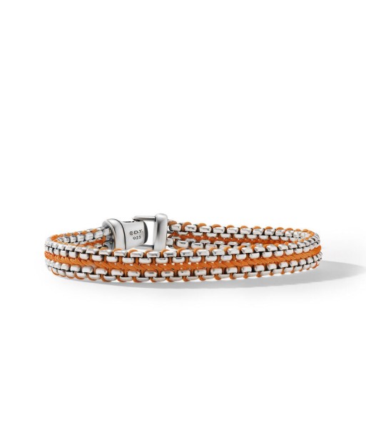 DY Gents Woven Box Chain Bracelet in Sterling Silver with Orange Nylon Les magasins à Paris et en Île-de-France