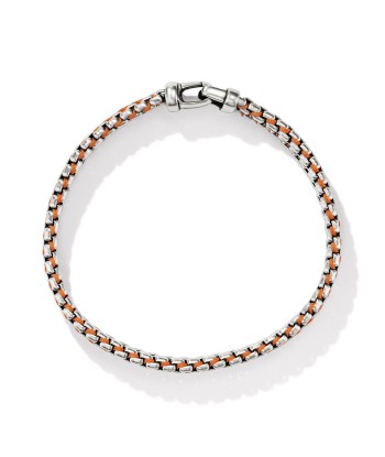 DY Gents Woven Box Chain Bracelet in Sterling Silver with Orange Nylon Les magasins à Paris et en Île-de-France