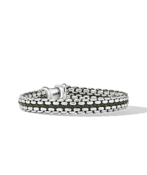 DY Gents Woven Box Chain Bracelet in Sterling Silver with Green Nylon, 10MM Le MVP de beaucoup