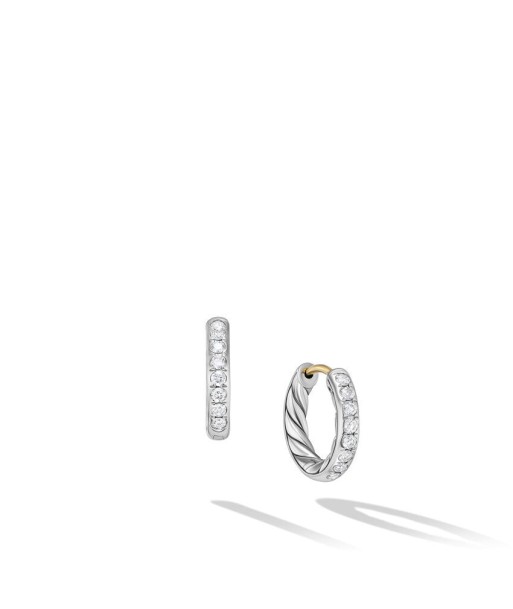 DY Sculpted Cable Huggie Hoop Earrings in Sterling Silver with Diamonds 2023