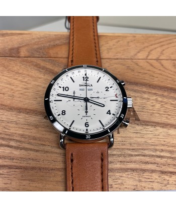 Shinola 45MM Canfield Sport Chronograph Steel Leather White Watch 20141501 prix