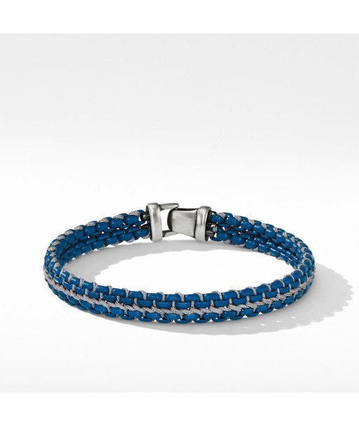 DY Gents Woven Box Chain Bracelet in Sterling Silver with Navy Stainless Steel and Grey Nylon acheter