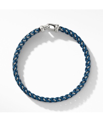 DY Gents Woven Box Chain Bracelet in Sterling Silver with Navy Stainless Steel and Grey Nylon acheter