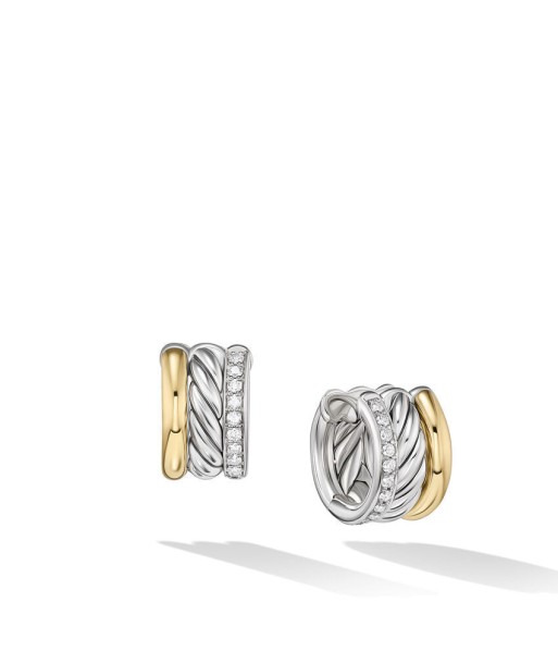 DY Mercer Huggie Hoop Earrings in Sterling Silver with 18K Yellow Gold and Pave Diamonds la colonne vertébrale