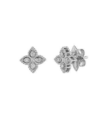 Roberto Coin 18k White Gold Princess Flower Small Diamond Stud Earrings Comparez plus de prix