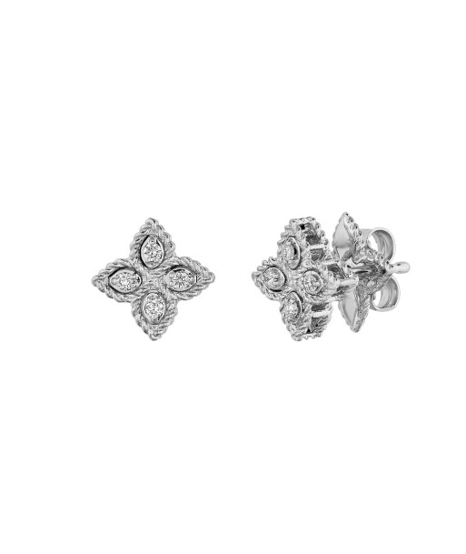 Roberto Coin 18k White Gold Princess Flower Small Diamond Stud Earrings Comparez plus de prix