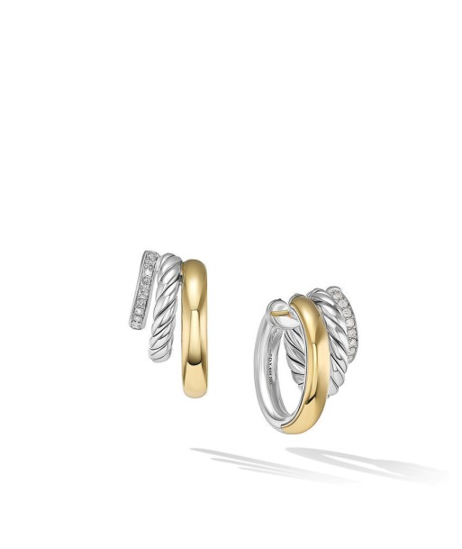 DY Mercer Multi Hoop Earrings in Sterling Silver with 18K Yellow Gold and Pave Diamonds Livraison rapide