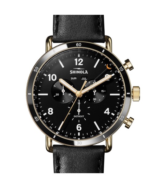 Shinola 45MM Canfield Sport Gold PVD Black Dial Leather Watch S0120109248 de France