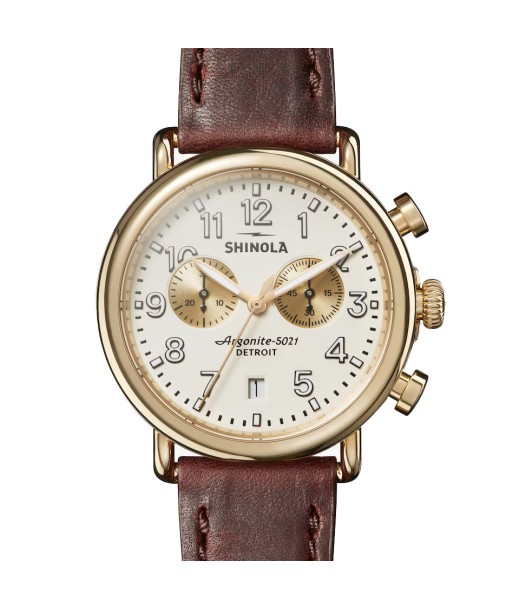 Shinola 41MM Runwell Gold PVD Two-Eye Chronograph Ivory Dial Watch S0120141502 Pour