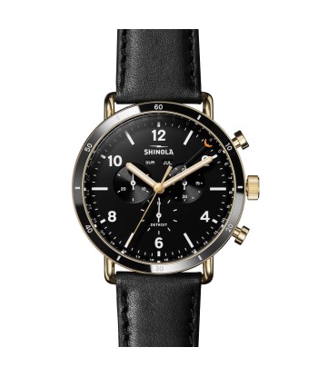 Shinola 45MM Canfield Sport Gold PVD Black Dial Leather Watch S0120109248 de France