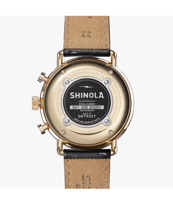 Shinola 45MM Canfield Sport Gold PVD Black Dial Leather Watch S0120109248 de France