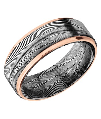 Lashbrook 8MM TightWeave Damascus Wedding Band with Rose Gold Edge Toutes les collections ici