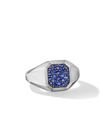 DY Gents Streamline Signet Ring in Sterling Silver with Blue Sapphires, 14mm Comparez et commandez 