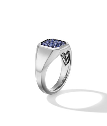 DY Gents Streamline Signet Ring in Sterling Silver with Blue Sapphires, 14mm Comparez et commandez 