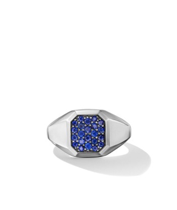 DY Gents Streamline Signet Ring in Sterling Silver with Blue Sapphires, 14mm Comparez et commandez 