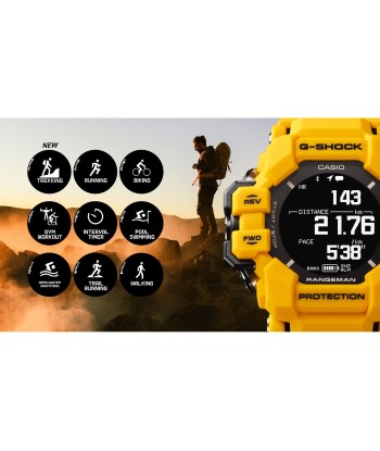 CASIO G-Shock GPS Rangeman Heart Rate Solar Yellow Watch GPRH1000-9 de l' environnement