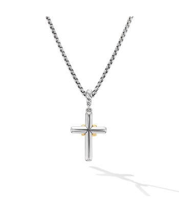 David Yurman Petite Cross Necklace in Sterling Silver with 18K Yellow Gold with Diamonds, 20.8mm pas cher chine