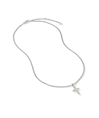 David Yurman Petite Cross Necklace in Sterling Silver with 18K Yellow Gold with Diamonds, 20.8mm pas cher chine