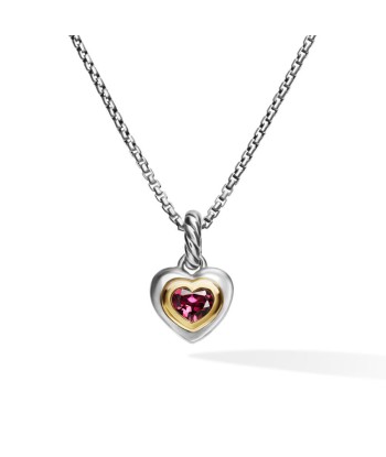 David Yurman Petite Cable Heart Pendant Necklace in Sterling Silver with 14K Yellow Gold and Rhodolite Garnet, 17.1mm d'Europe débarque