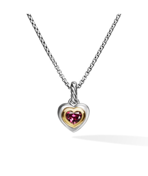 David Yurman Petite Cable Heart Pendant Necklace in Sterling Silver with 14K Yellow Gold and Rhodolite Garnet, 17.1mm d'Europe débarque