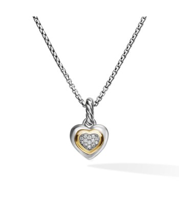 David Yurman Petite Cable Heart Pendant Necklace in Sterling Silver with 14K Yellow Gold and Diamonds, 17.1mm destockage