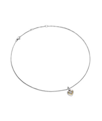 David Yurman Petite Cable Heart Pendant Necklace in Sterling Silver with 14K Yellow Gold and Diamonds, 17.1mm destockage