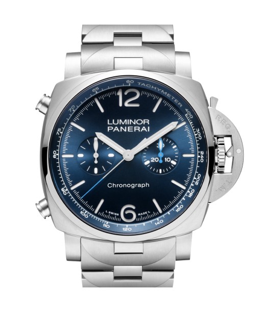 Pre-owned Panerai PAM01110 Blue Luminor Chronograph Steel Limited Watch 44mm 50% de réduction en Octobre 2024