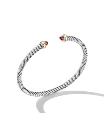 David Yurman Classic Cable Bracelet in Sterling Silver with 18K Yellow Gold and Garnets, 4mm de votre