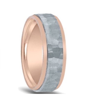 14K Rose Gold Mens Wedding Band Hammered White Gold Center acheter