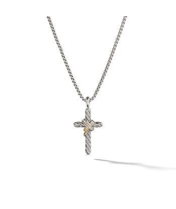 DY X Cross Necklace in Sterling Silver with 14K Yellow Gold and Diamonds, 31.7mm store