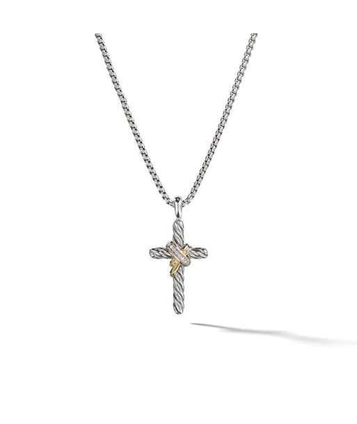 DY X Cross Necklace in Sterling Silver with 14K Yellow Gold and Diamonds, 31.7mm store