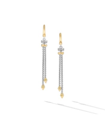 David Yurman Zig Zag Stax Chain Drop Earrings in Sterling Silver with 18K Yellow Gold and Diamonds, 66mm plus qu'un jeu 