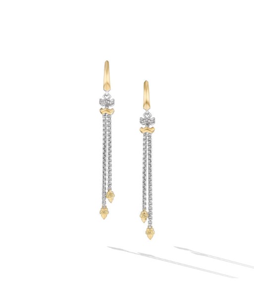 David Yurman Zig Zag Stax Chain Drop Earrings in Sterling Silver with 18K Yellow Gold and Diamonds, 66mm plus qu'un jeu 