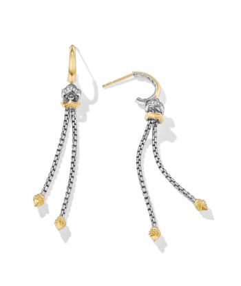 David Yurman Zig Zag Stax Chain Drop Earrings in Sterling Silver with 18K Yellow Gold and Diamonds, 66mm plus qu'un jeu 