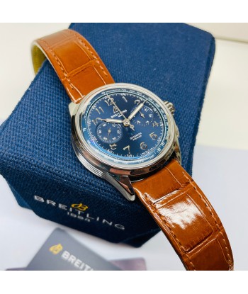 Pre-Owned Breitling Premier B15 Duograph Blue Leather 42mm AB1510171C1P1 rembourrage situé sous