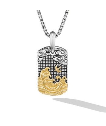 David Yurman Gents Waves Tag in Sterling Silver with 18K Yellow Gold, 27mm commande en ligne