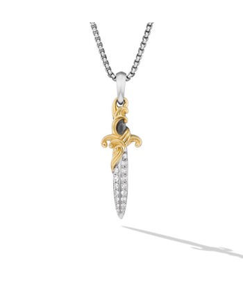 David Yurman Gents Waves Dagger Amulet in Sterling Silver with 18K Yellow Gold with Diamonds, 31mm destockage