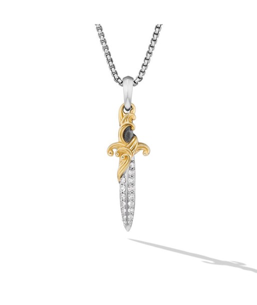 David Yurman Gents Waves Dagger Amulet in Sterling Silver with 18K Yellow Gold with Diamonds, 31mm destockage