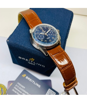 Pre-Owned Breitling Premier B15 Duograph Blue Leather 42mm AB1510171C1P1 rembourrage situé sous