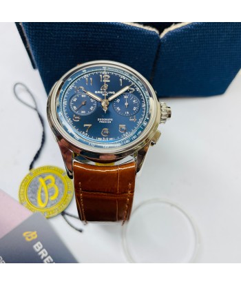 Pre-Owned Breitling Premier B15 Duograph Blue Leather 42mm AB1510171C1P1 rembourrage situé sous