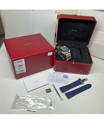 Pre-Owned Cartier Santos Large Grey Dial Blue Bezel Watch WSSA0047 39.8mm Fin de série