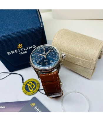 Pre-Owned Breitling Premier B15 Duograph Blue Leather 42mm AB1510171C1P1 rembourrage situé sous