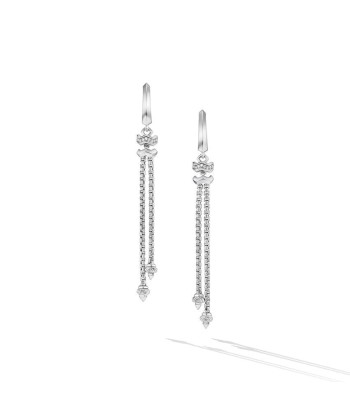 David Yurman Zig Zag Stax Chain Drop Earrings in Sterling Silver with Diamonds, 66mm est présent 