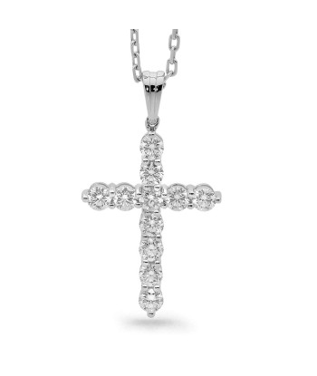 14K White Gold 11 Stones Diamond Cross Pendant acheter en ligne